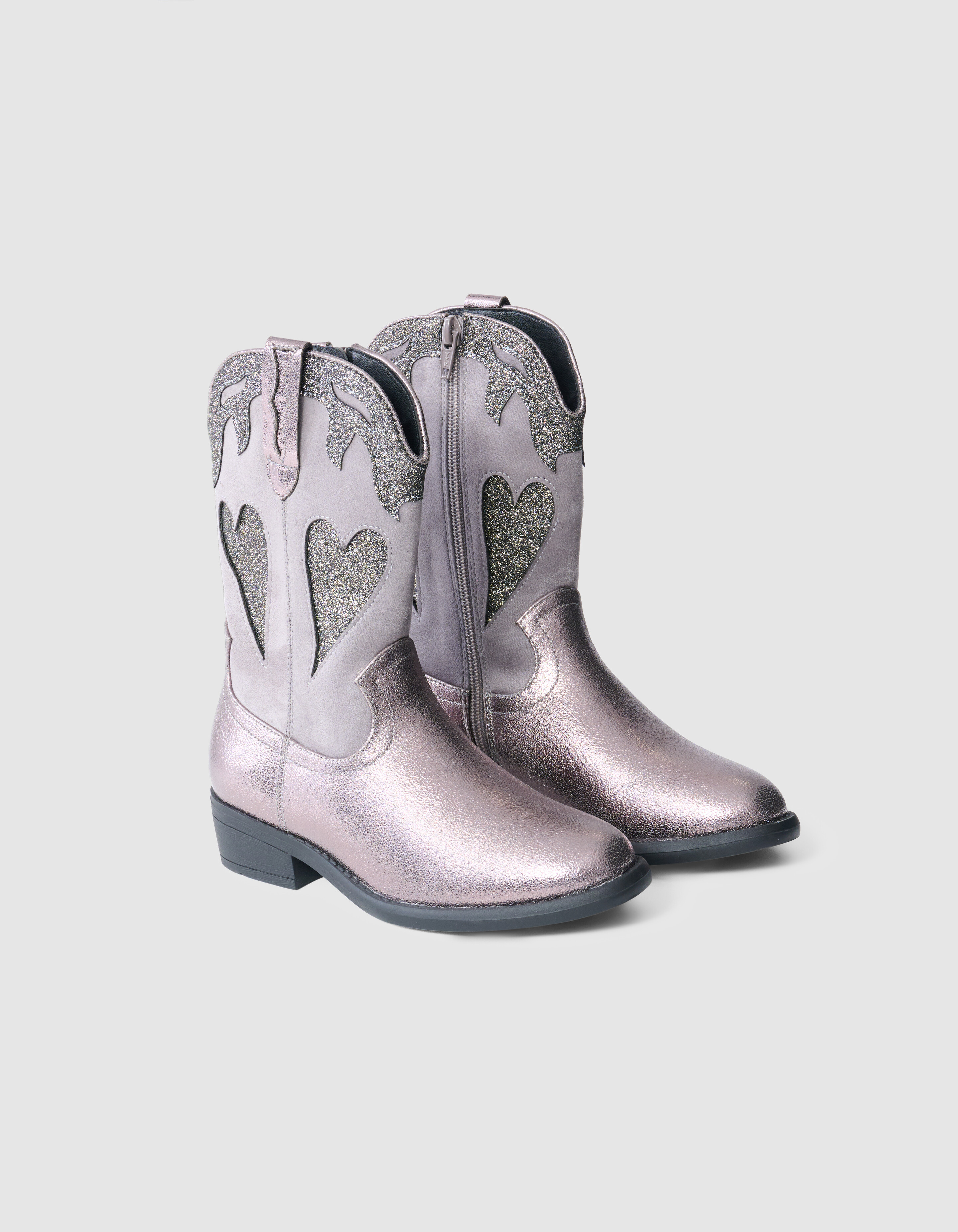 Gl&auml;nzende Herz-Stiefel Silber SHOEBY SHOES