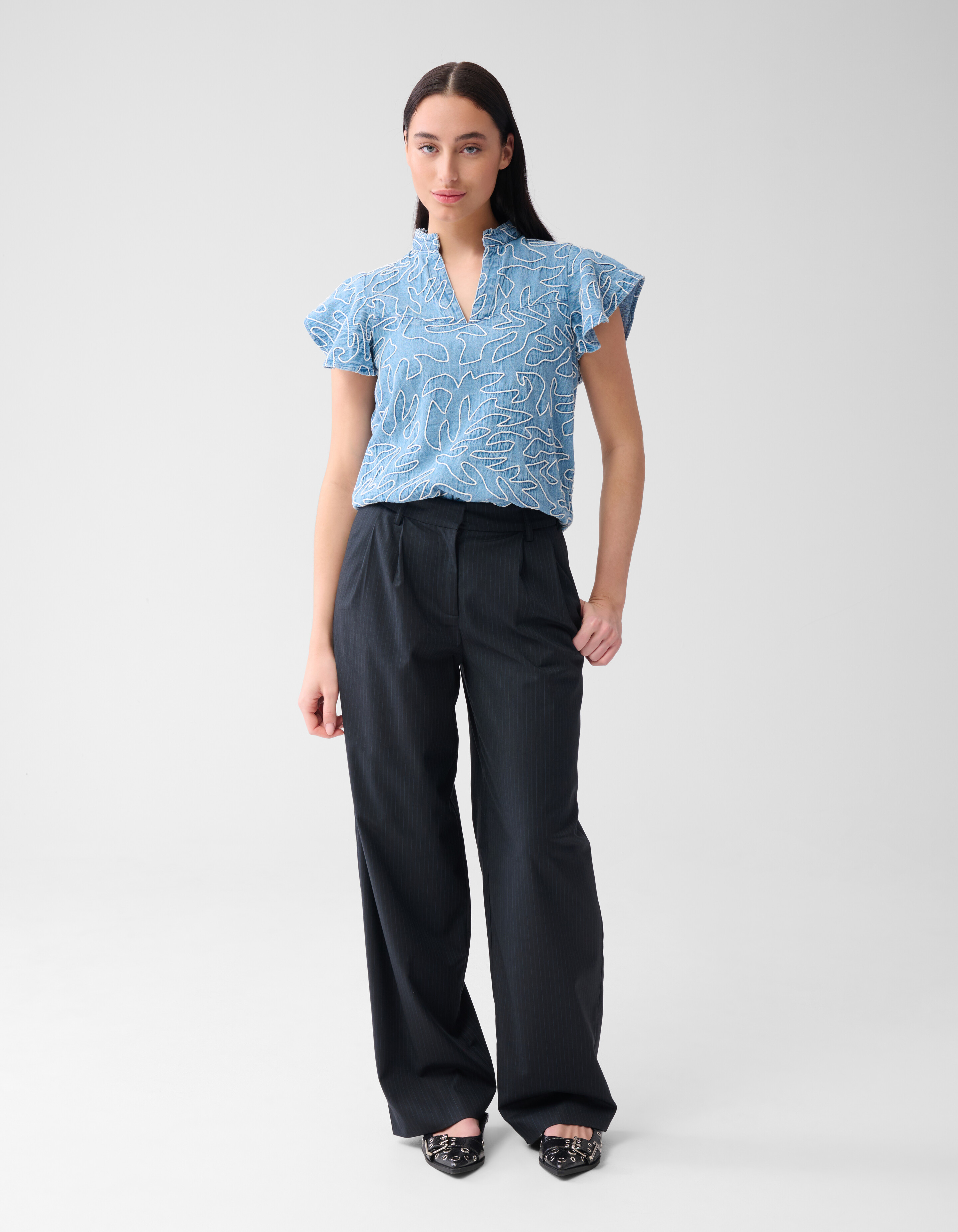 Nadelstreifen-Hose mit weitem Bein, dunkelblau SHOEBY WOMEN