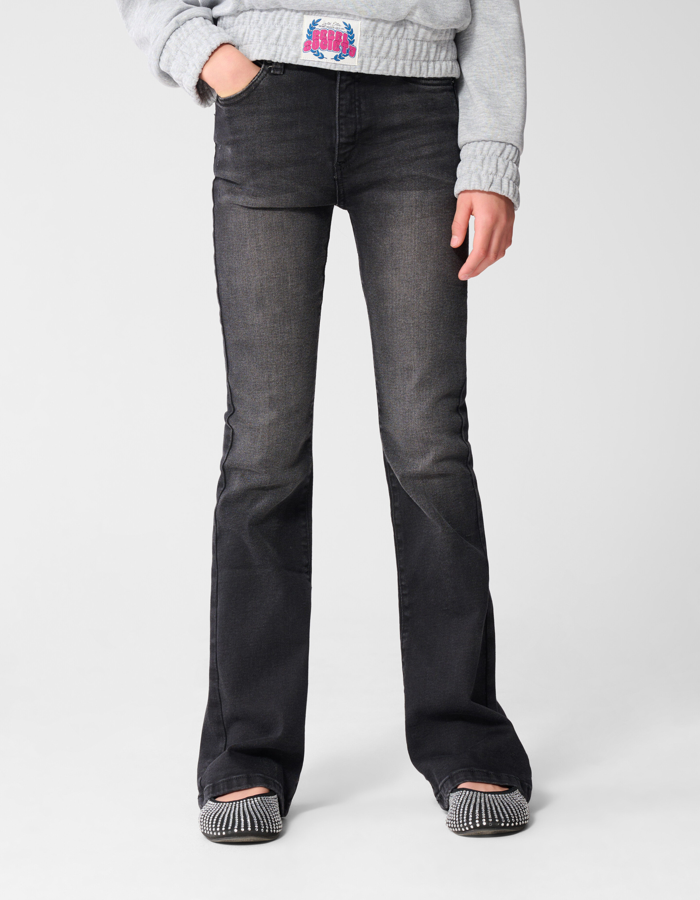 Flared Denim Jeans Schwarz SHOEBY GIRLS