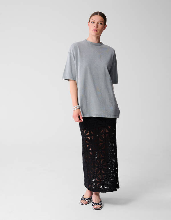 &Uuml;bergro&szlig;es gewaschenes T-shirt Hellgrau SHOEBY WOMEN