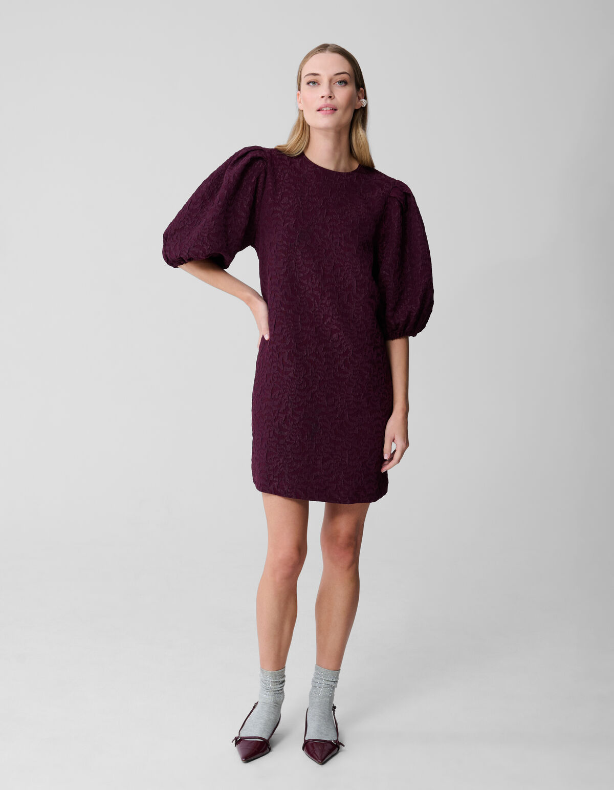 Jacquard Struktur Minikleid Dunkelrot SHOEBY WOMEN