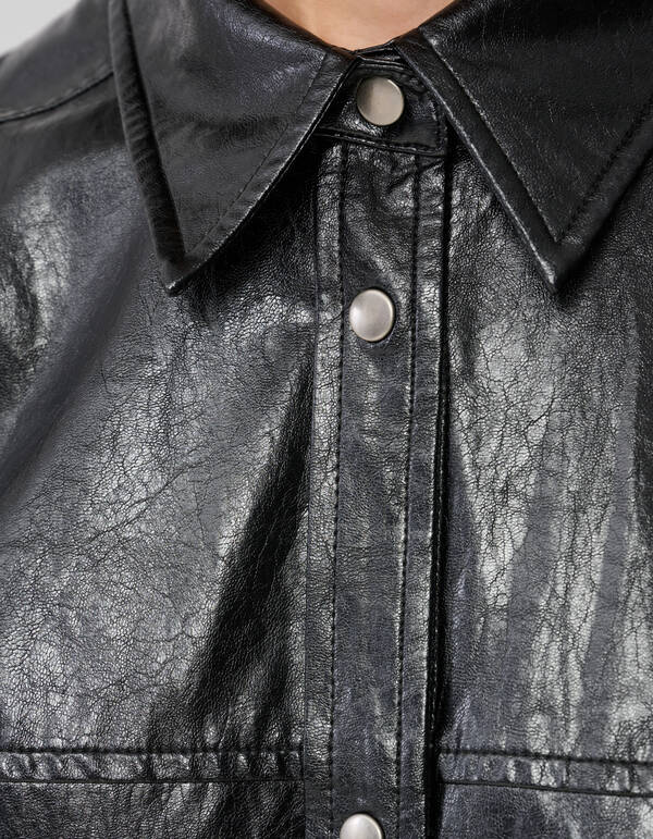 Vegane Leder-Carpenter-Bluse Schwarz SHOEBY WOMEN