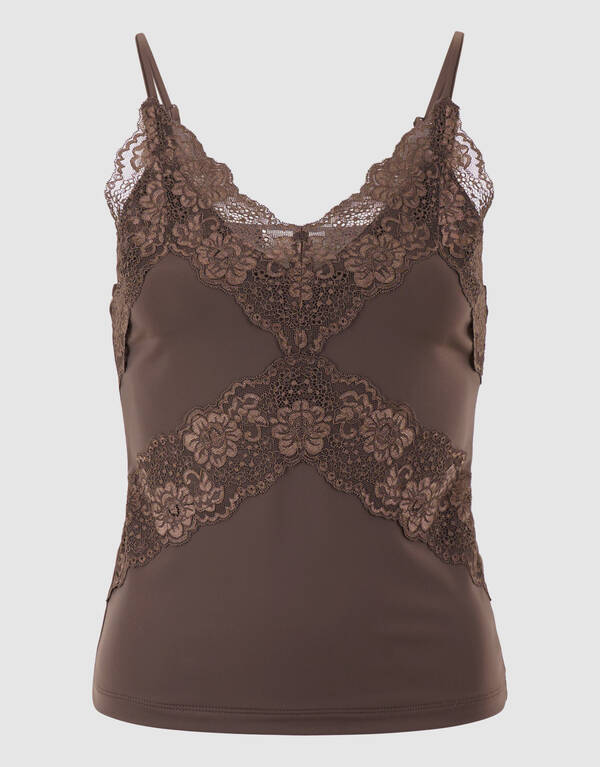 Lace Mix Singlet Donkerbruin SHOEBY WOMEN