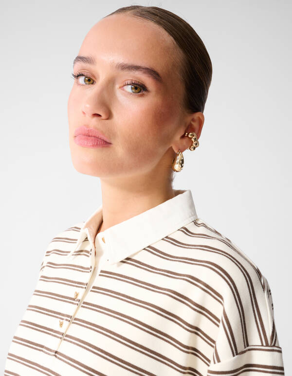 &Uuml;bergro&szlig;es Streifen-Kurzarm-Poloshirt Braun SHOEBY WOMEN