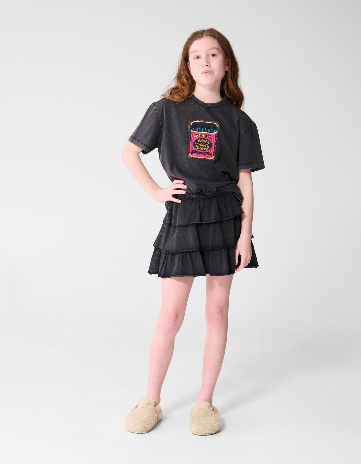 Gewerkelter R&uuml;schen-Minirock Dunkelgrau SHOEBY GIRLS