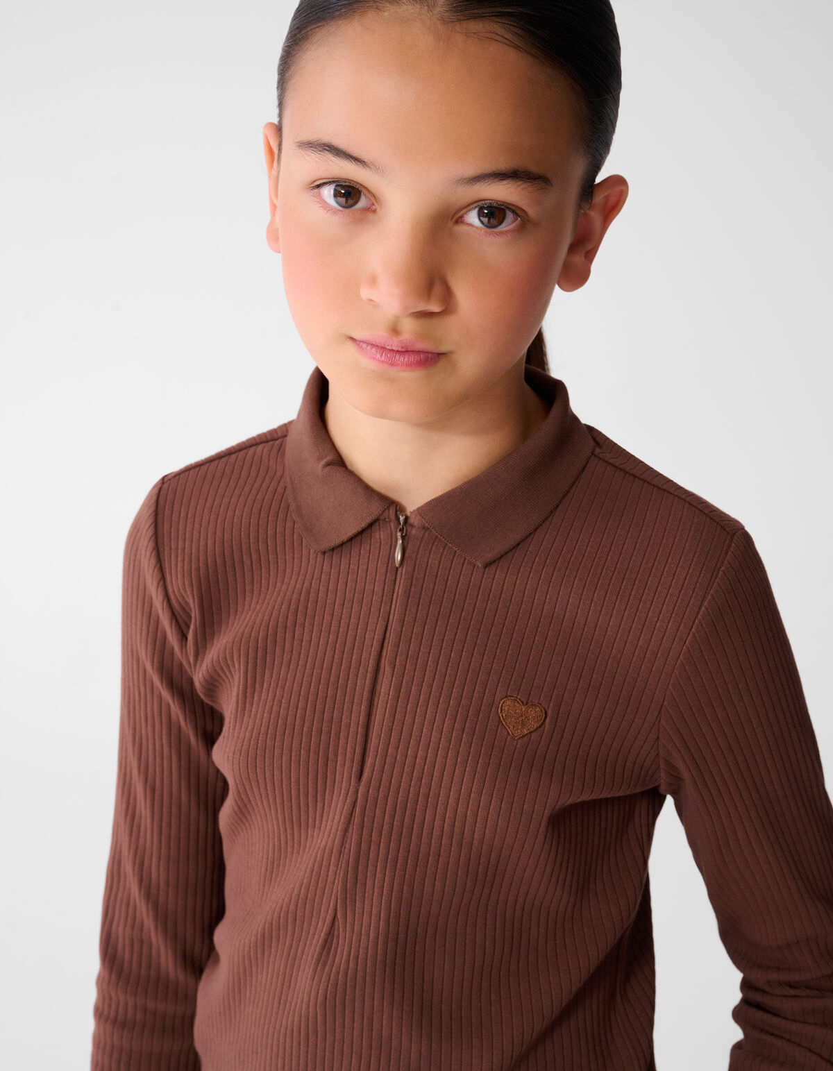 Collar Zip Longsleeve Top Donkerbruin SHOEBY GIRLS