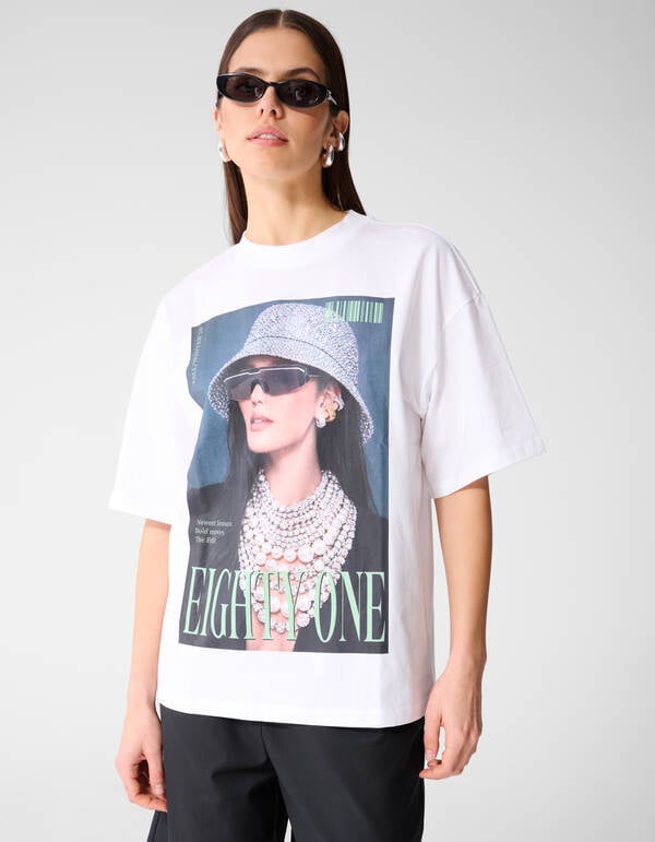 Oversized Pearl Magazine T-shirt Wit SHOEBY WOMEN