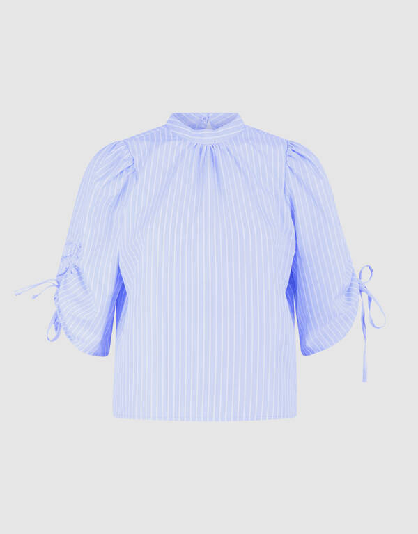 Bluse mit Nadelstreifen- und Kord&auml;rmeln Hellblau SHOEBY WOMEN