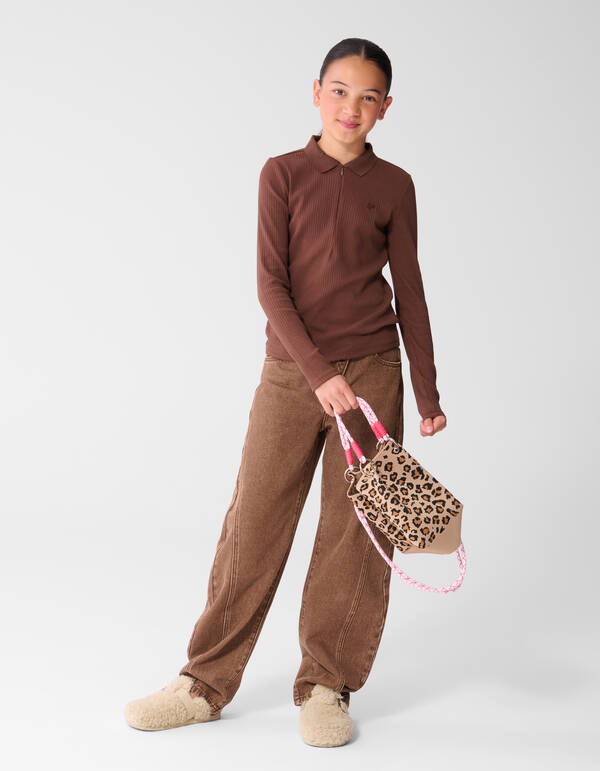Collar Zip Longsleeve Top Donkerbruin SHOEBY GIRLS