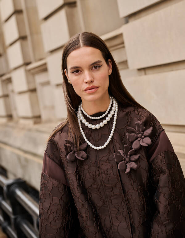 Blumen-Jacquard-Bomber Dunkelbraun SHOEBY WOMEN