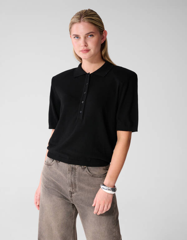 Schwarzes Kurzarm-Polohemd SHOEBY WOMEN