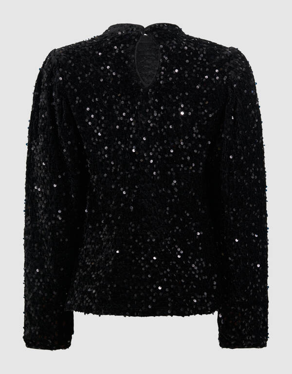 Sequin Longsleeve Top Schwarz SHOEBY GIRLS