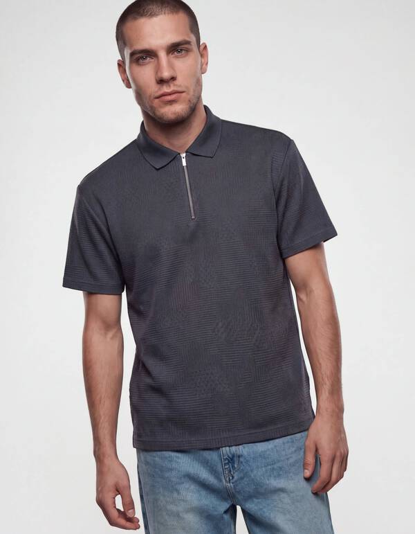 Structuur Zipper Polo Zand SHOEBY MEN