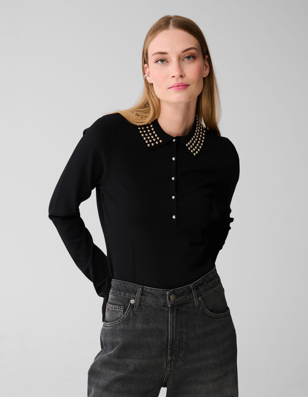 Poloshirt mit Strass-Strick Schwarz SHOEBY WOMEN