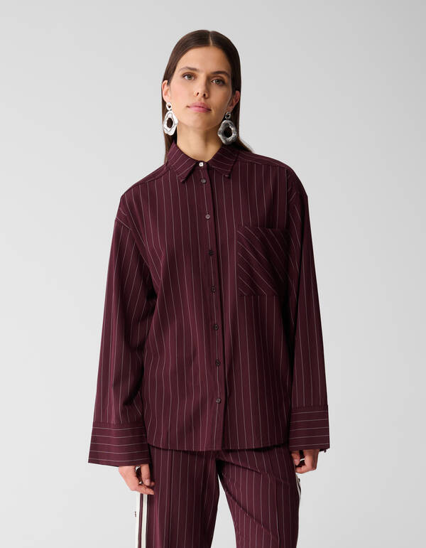 Übergroße Pinstripes Bluse Dunkelrot SHOEBY WOMEN