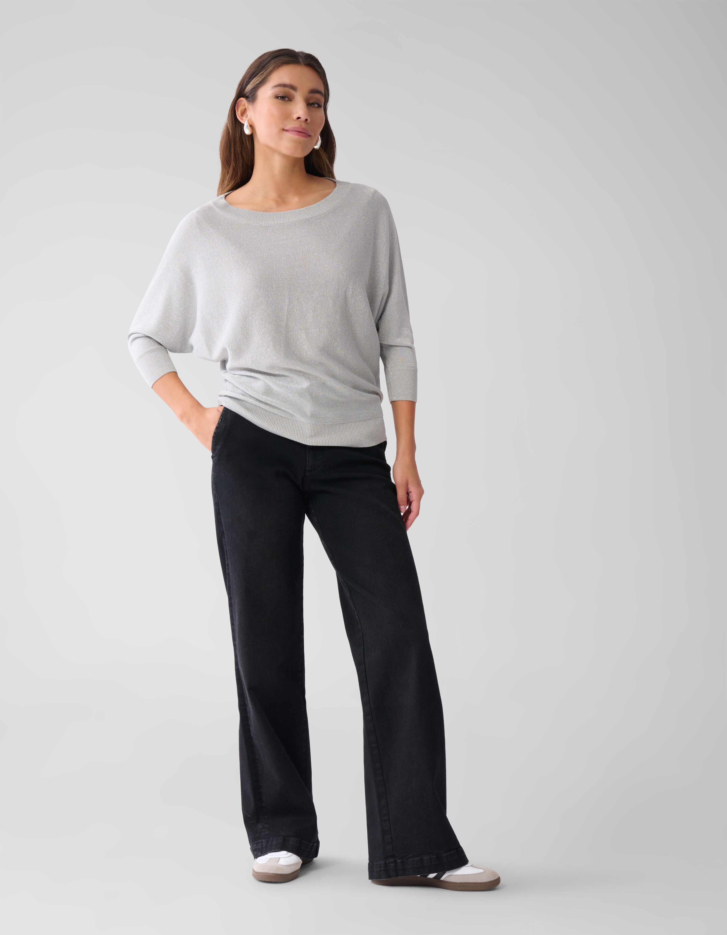Glitzer Fledermausärmel Pullover Hellgrau SHOEBY WOMEN