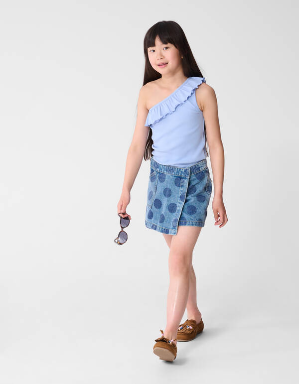 Polkadot Umh&uuml;llungs-Denim-Skort Blau SHOEBY GIRLS