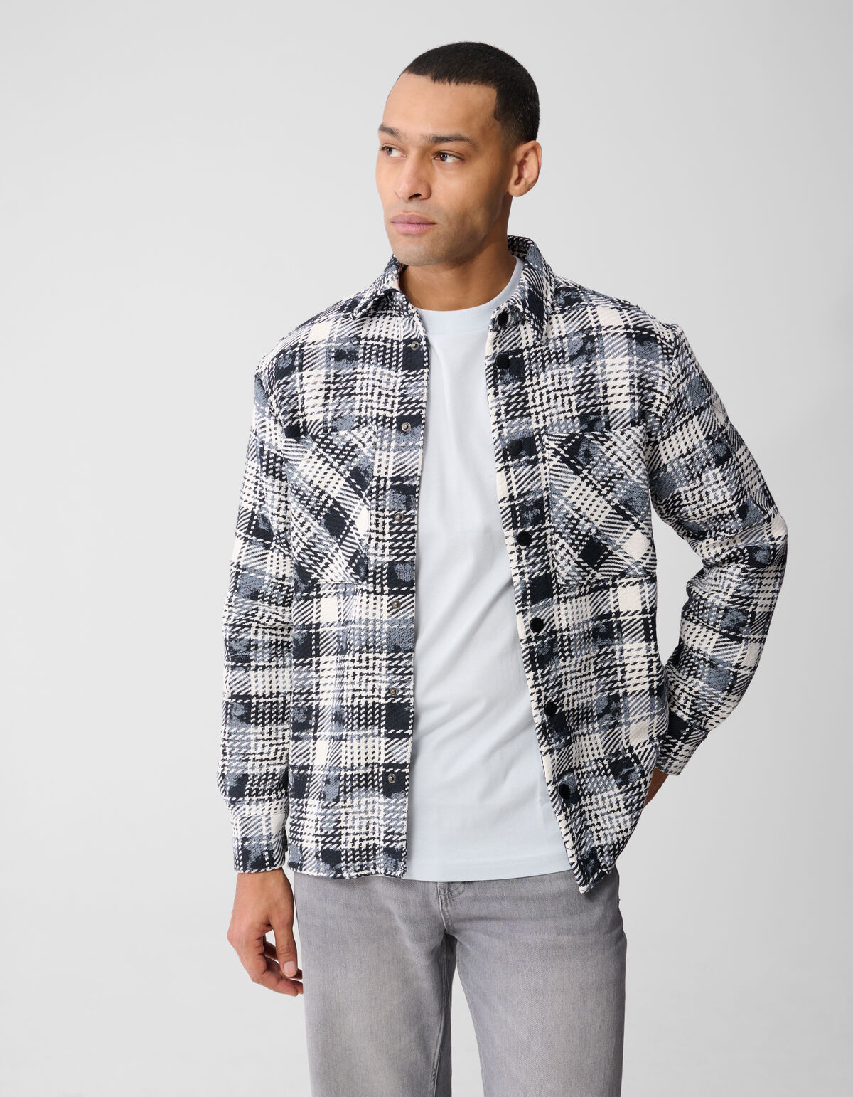 Bedrucktes kariertes Overshirt, blau SHOEBY MEN