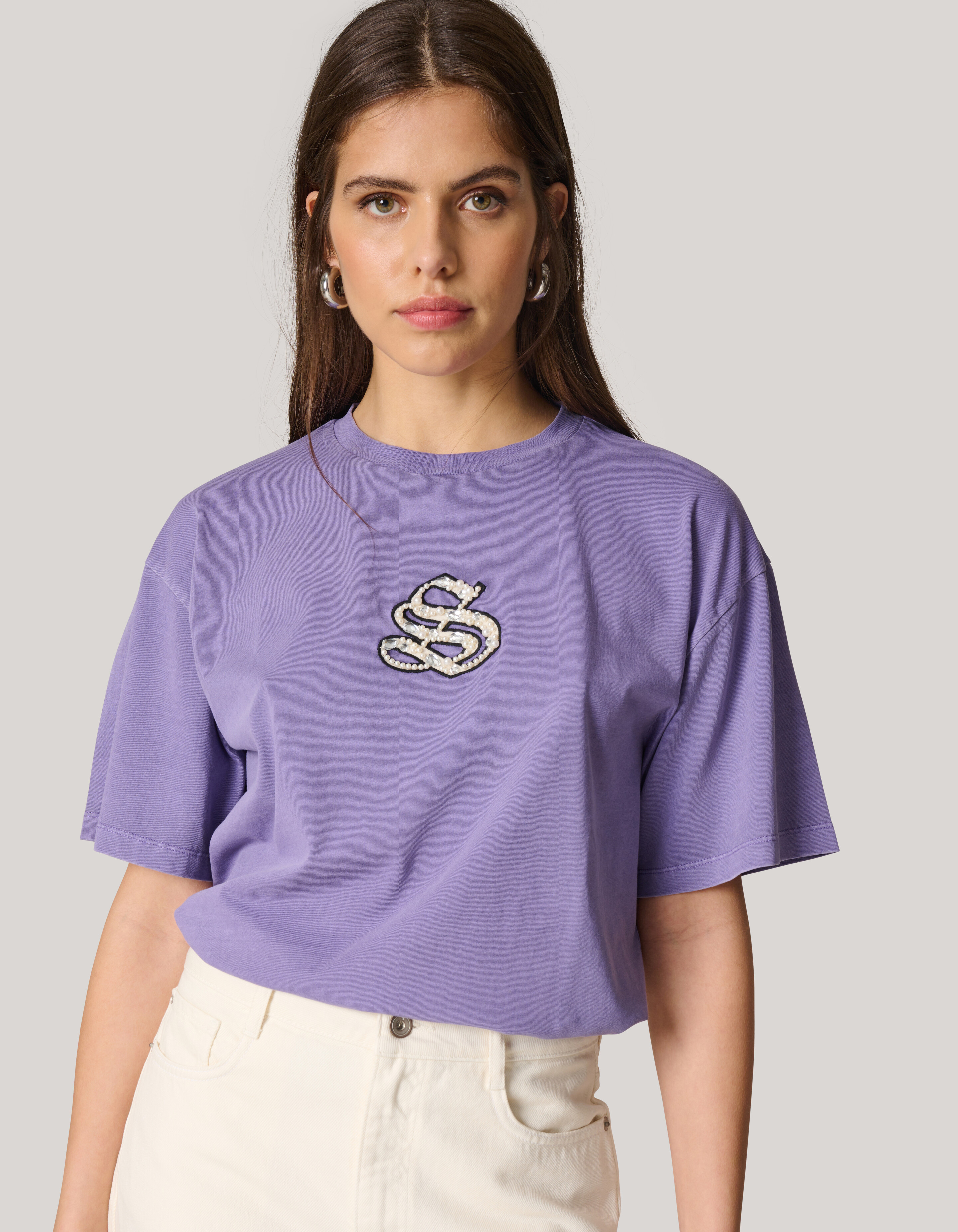 Gewaschenes Shoeby Logo-T-Shirt Paars SHOEBY WOMEN