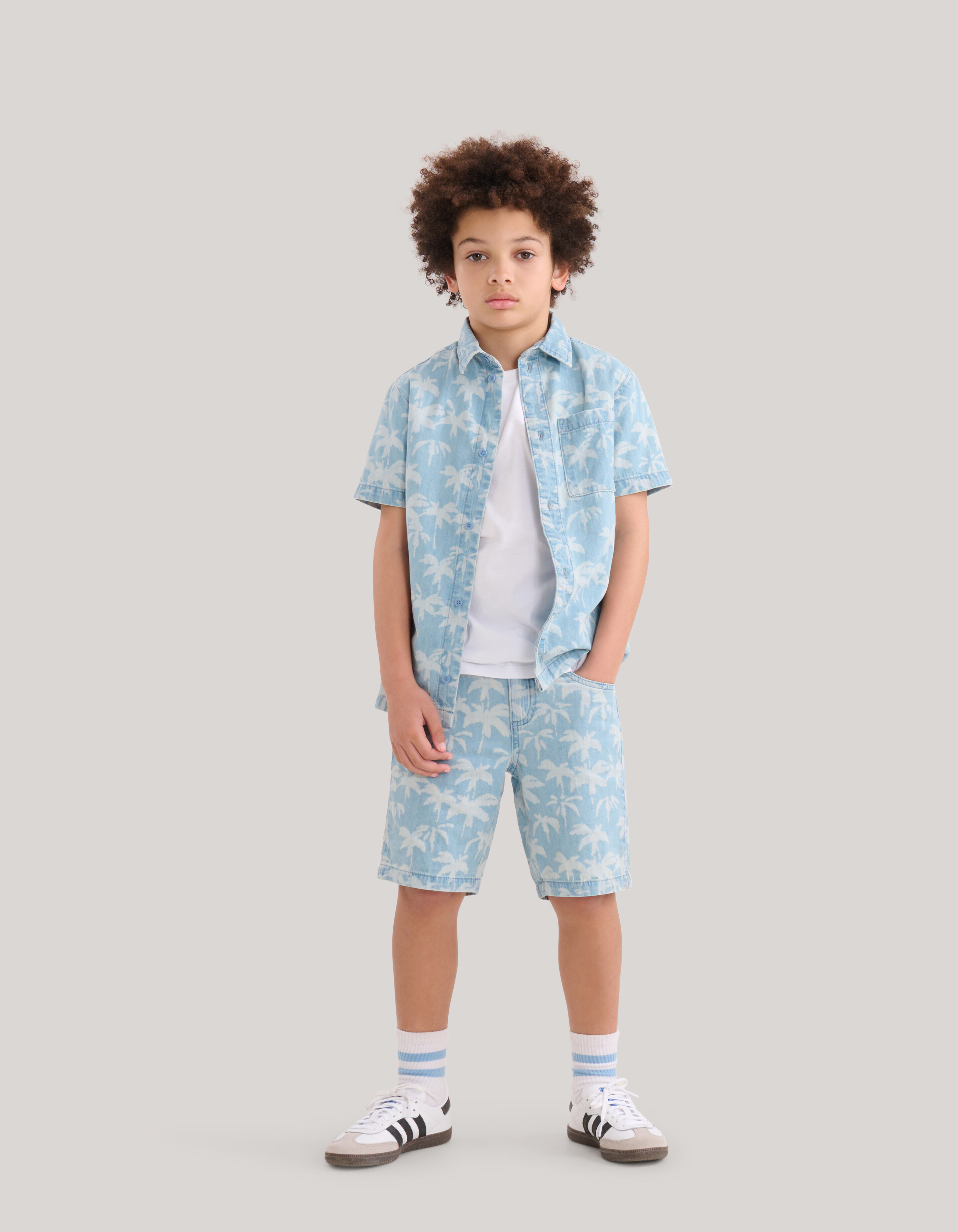 Palm Print Denim Shirt Bleached SHOEBY BOYS