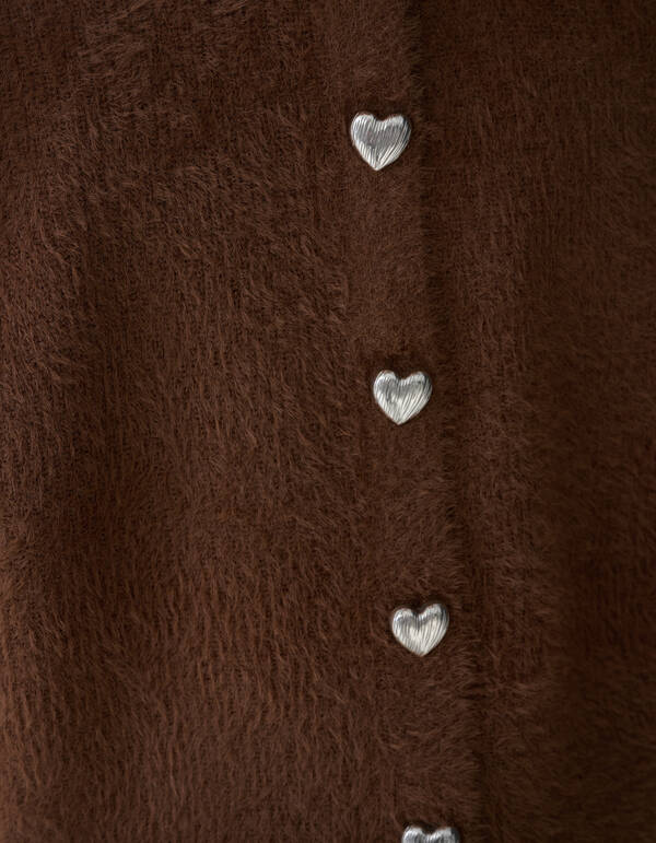 Flauschige Strickjacke mit Kn&ouml;pfen Braun SHOEBY GIRLS