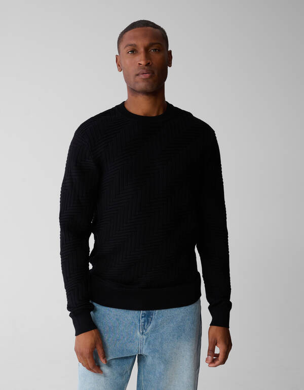 Strickpullover Struktur Schwarz SHOEBY MEN