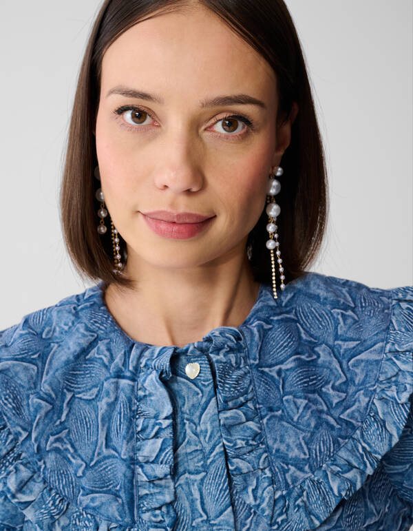 Jeansbluse mit gro&szlig;em Kragen, Blau SHOEBY WOMEN