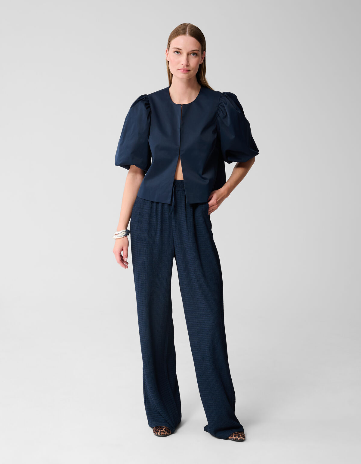 Crinkle-Hose mit weitem Bein Dunkelblau SHOEBY WOMEN