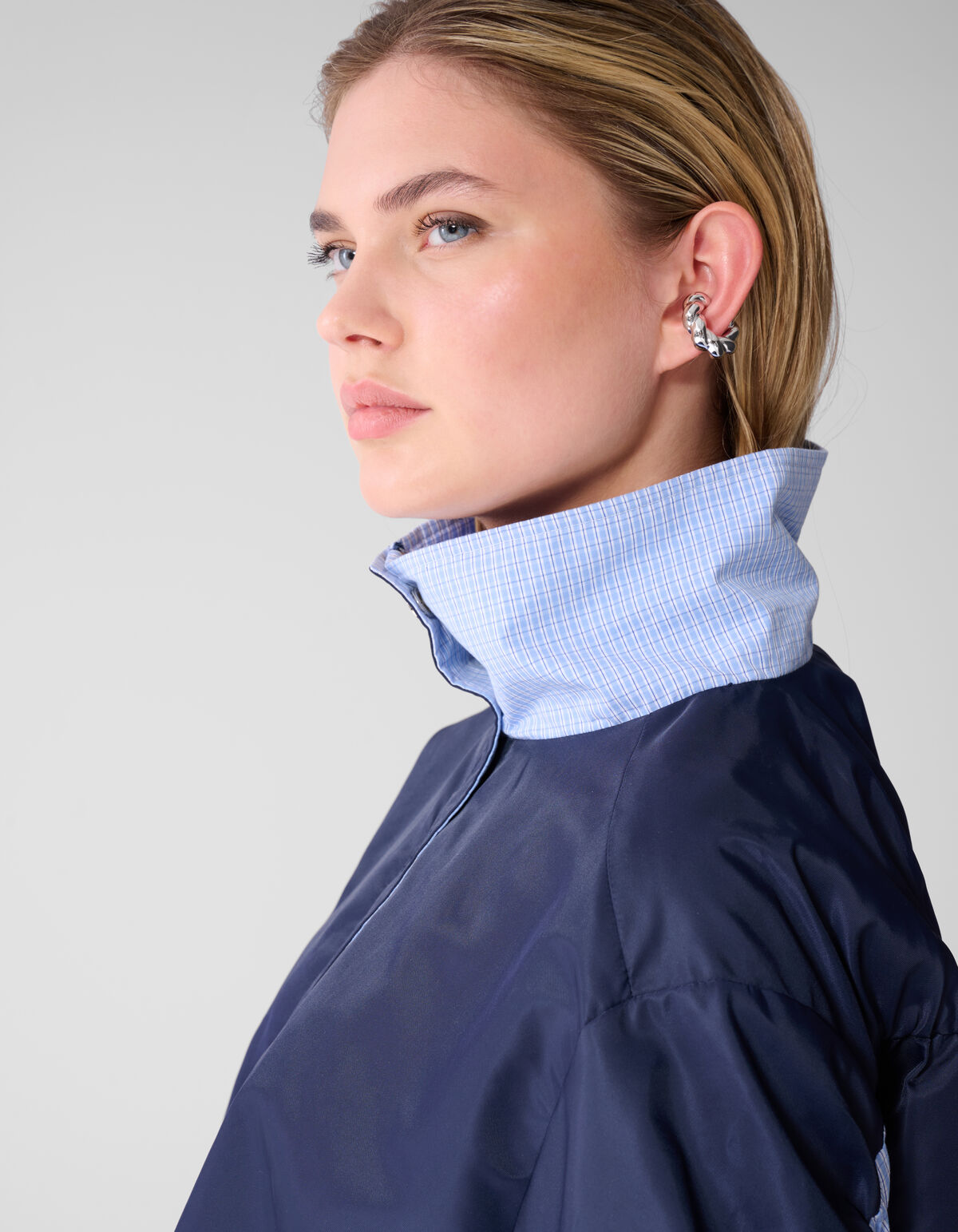 Karierte Satin-Bomberjacke Blau SHOEBY WOMEN