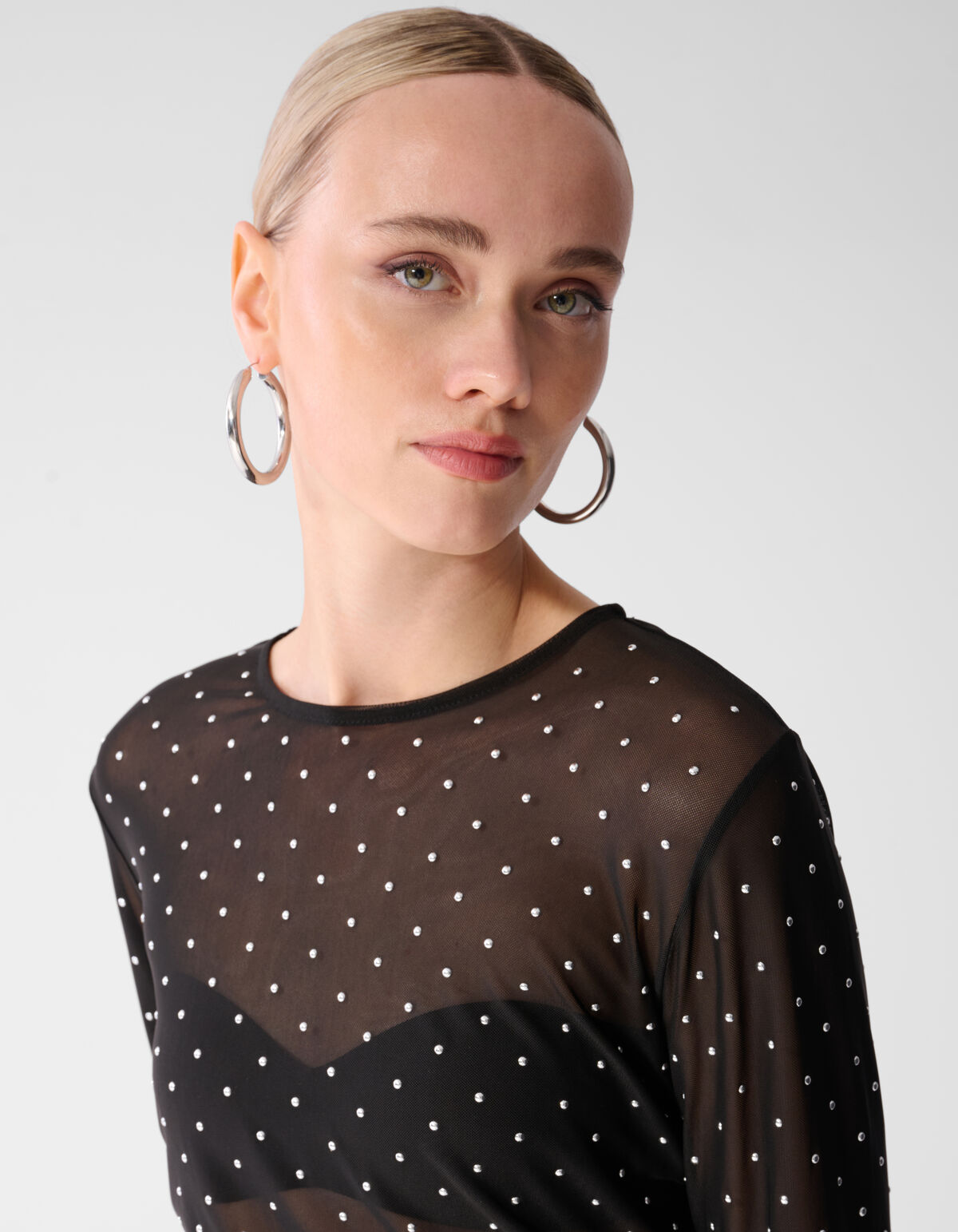 Studded Mesh Top Zwart SHOEBY WOMEN