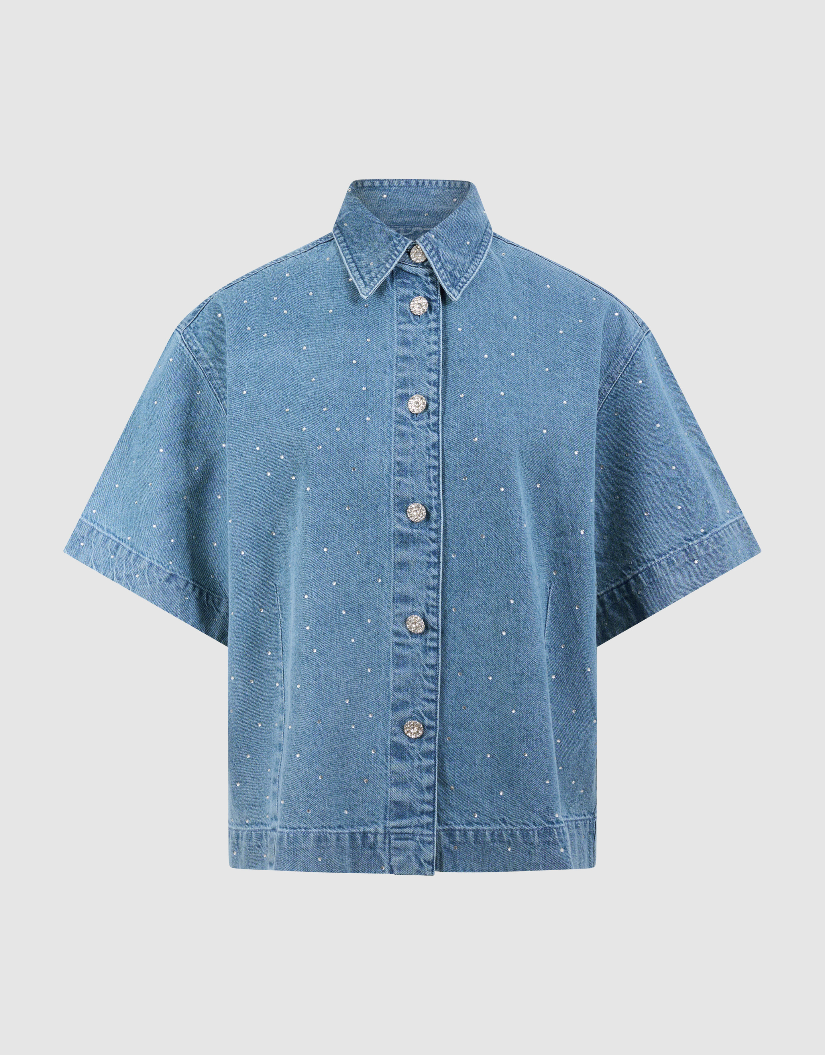 &Uuml;bergro&szlig;e Strass-Jeansbluse Blau SHOEBY WOMEN