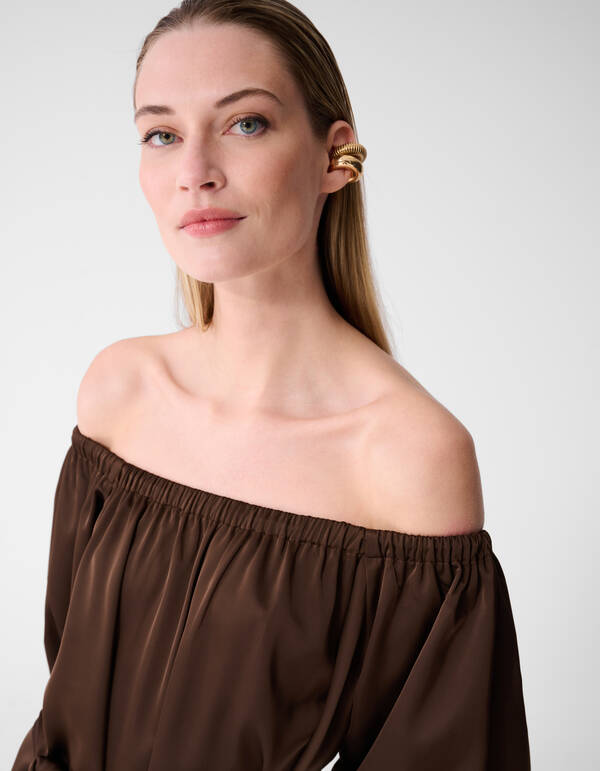 Satin Off-Shoulder Mini Kleid Braun von Fred SHOEBY WOMEN