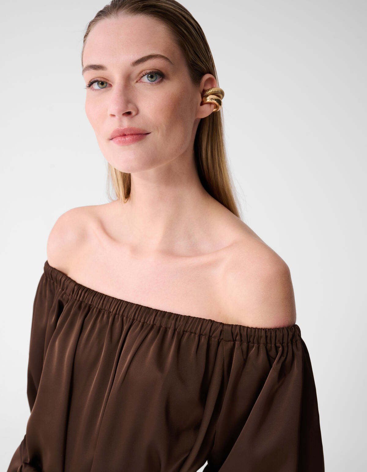 Satin Off-Shoulder Mini Kleid Braun von Fred SHOEBY WOMEN