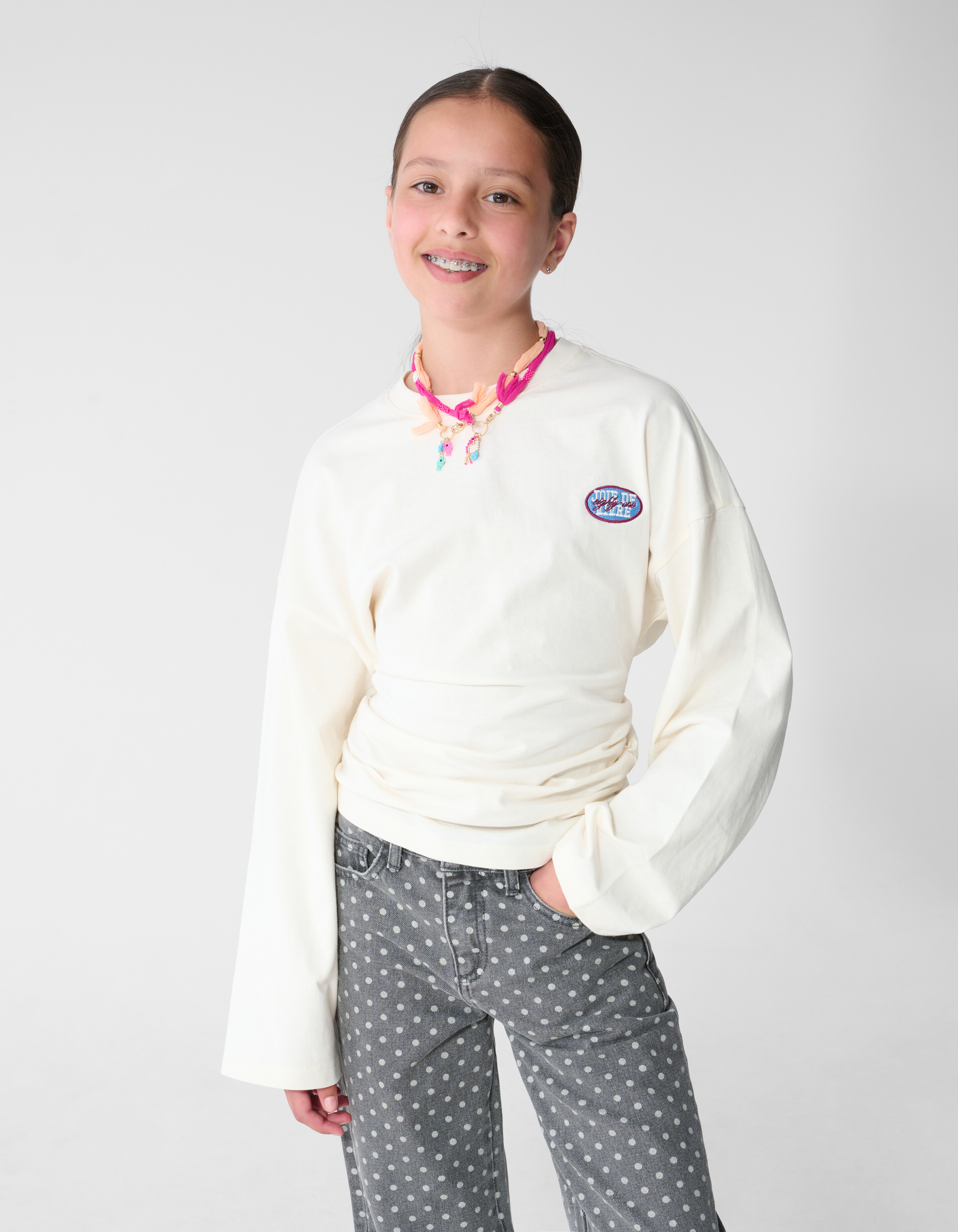 Langarmshirt mit Raffungen, gebrochenes Wei&szlig; SHOEBY GIRLS