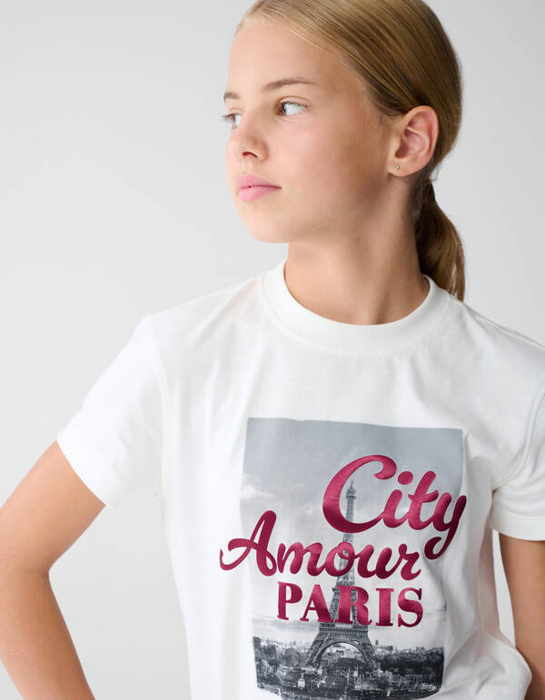 Paris Shiny Artwork T-Shirt Off-White SHOEBY GIRLS