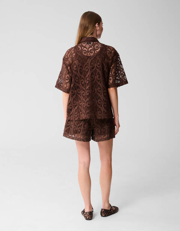 Bluse aus Spitze in &Uuml;bergr&ouml;&szlig;e Dunkelbraun SHOEBY WOMEN