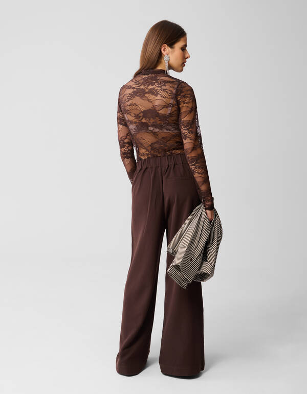 Braunes Spitzentop mit Blumenmuster SHOEBY WOMEN