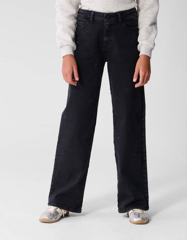 Shiny Wide Leg Fit Jeans in Schwarz SHOEBY GIRLS