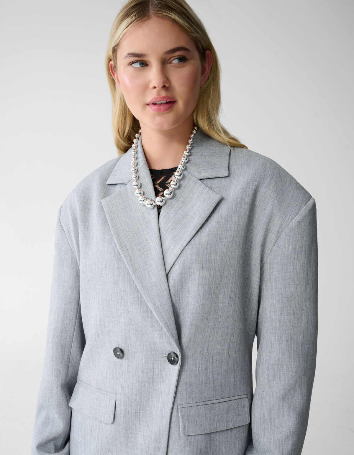 Oversized Shoulder Blazer Hellgrau SHOEBY WOMEN