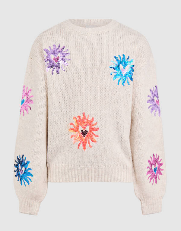 Pailletten Strickpullover Gebrochen Wei&szlig; SHOEBY GIRLS