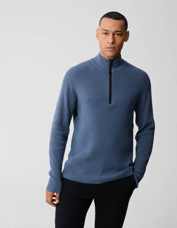 Strickpullover mit halbem Rei&szlig;verschluss Blau SHOEBY MEN