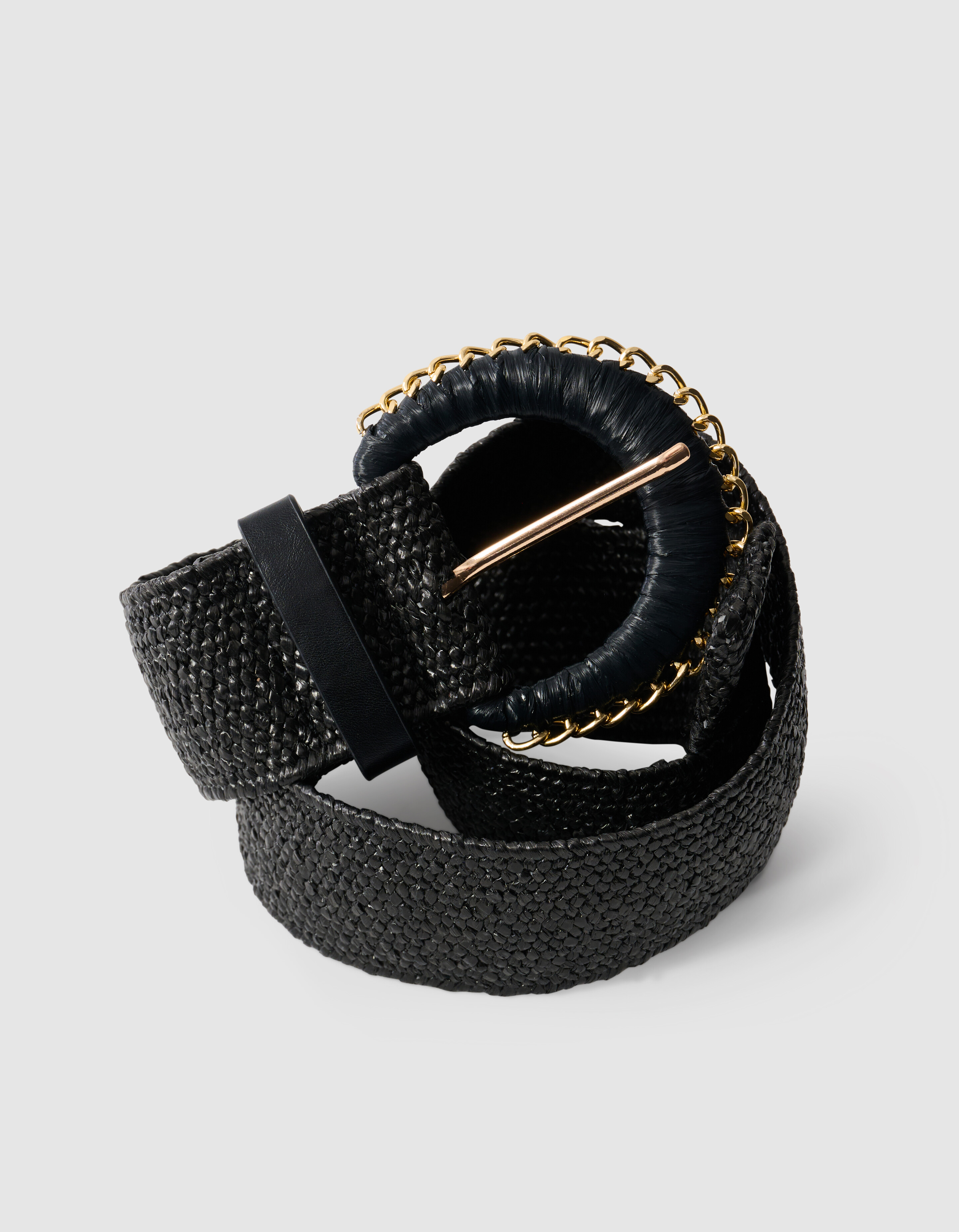 Kettengemusterter Raffia-Gürtel Schwarz SHOEBY ACCESSOIRES