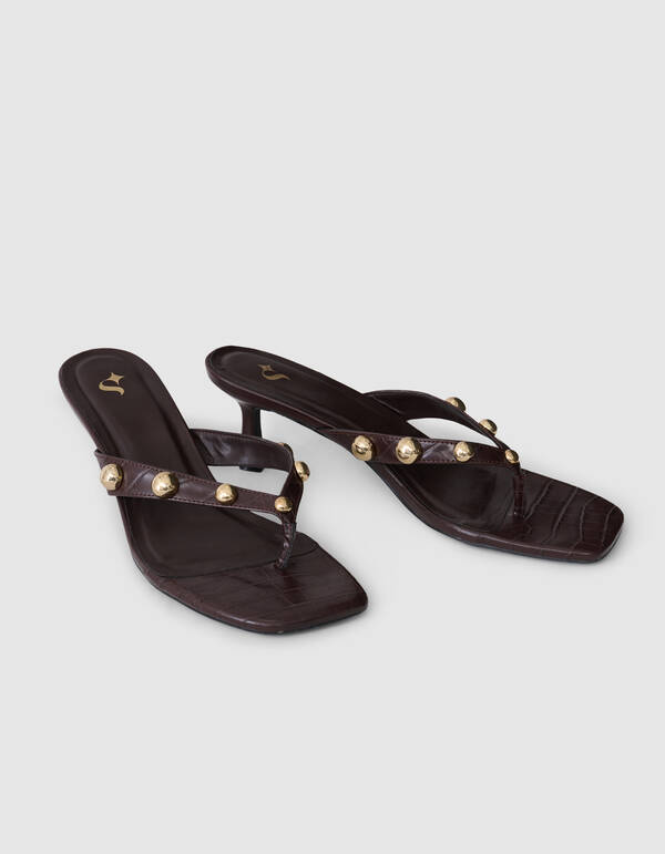 Nieten Slipper Abs&auml;tze Dunkelbraun SHOEBY SHOES