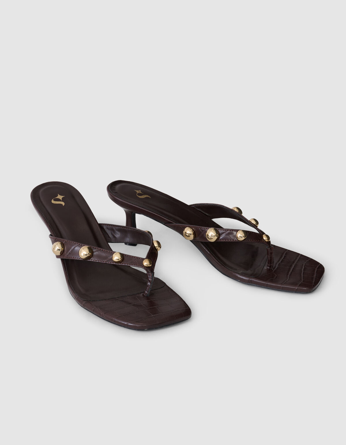 Nieten Slipper Abs&auml;tze Dunkelbraun SHOEBY SHOES