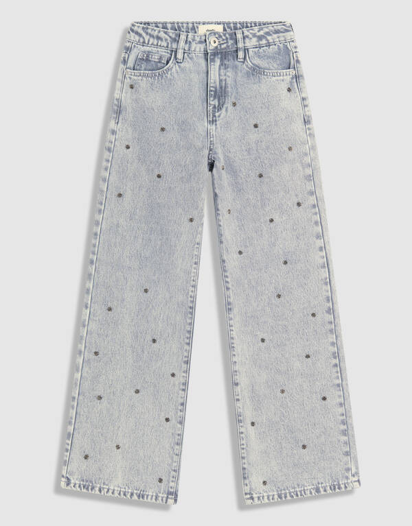 Rose Stud Weitbein-Jeans Hellgrau SHOEBY GIRLS
