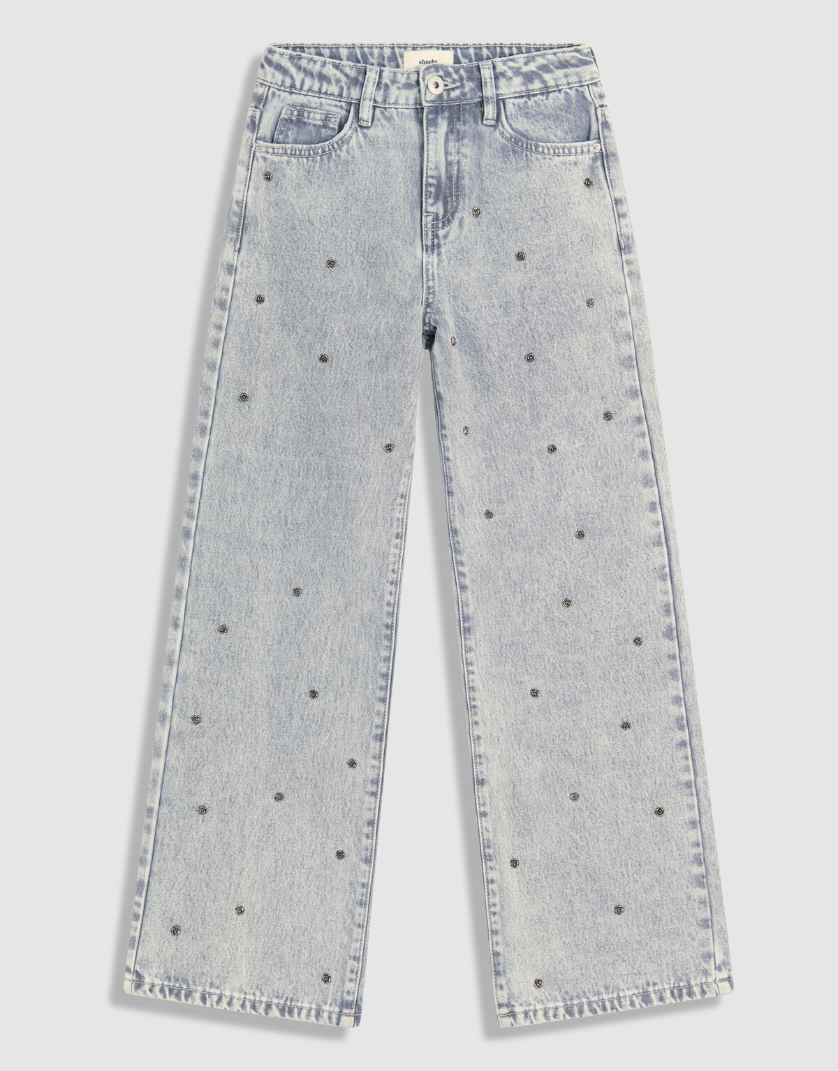 Rose Stud Weitbein-Jeans Hellgrau SHOEBY GIRLS