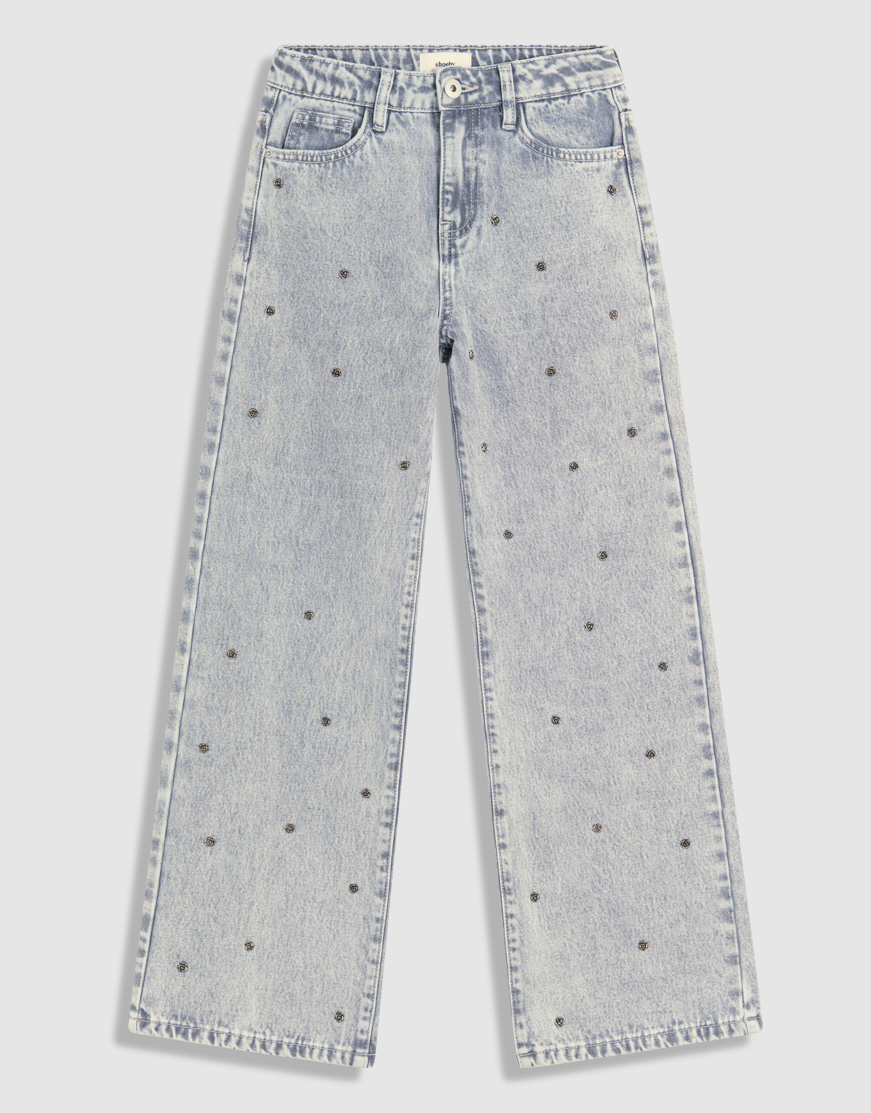 Rose Stud Weitbein-Jeans Hellgrau SHOEBY GIRLS