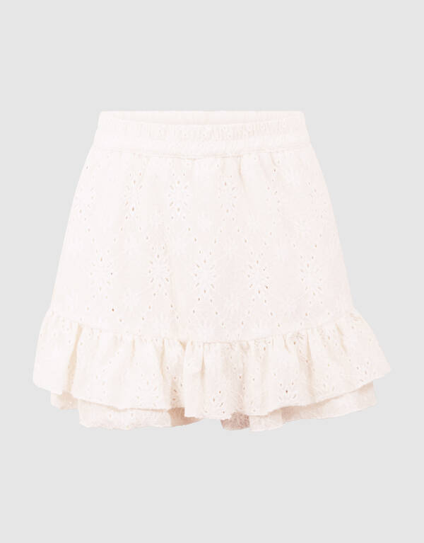 Stickerei R&uuml;schen Skort Wei&szlig; SHOEBY GIRLS