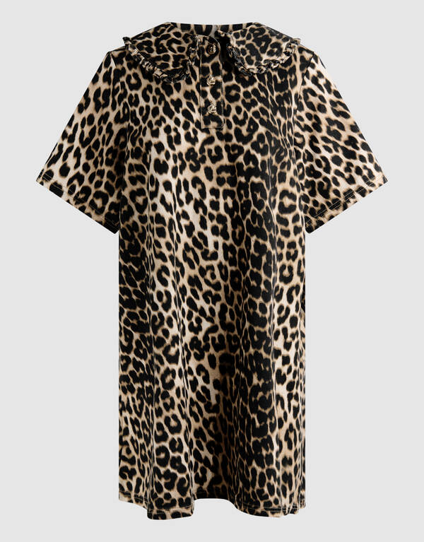 Denimkragen Leopard Minikleid Braun SHOEBY WOMEN