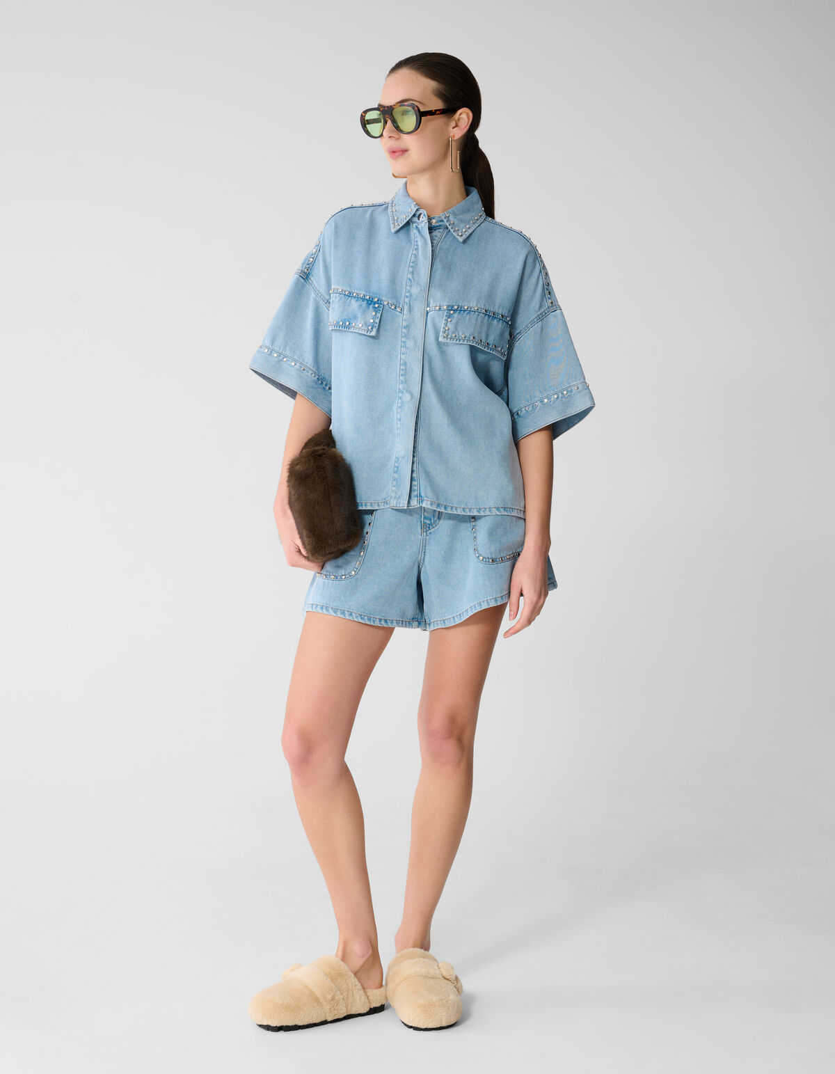 &Uuml;bergr&ouml;&szlig;e Nieten Denim-Bluse Gebleicht SHOEBY WOMEN